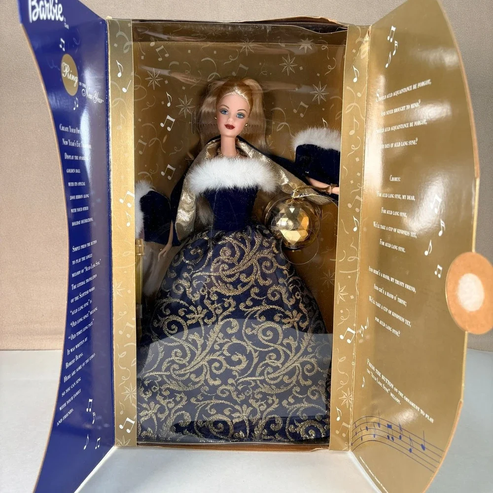 Mattel Ring in the New Year Barbie Doll 2001‎ Blonde Ornament Navy Gold 52742